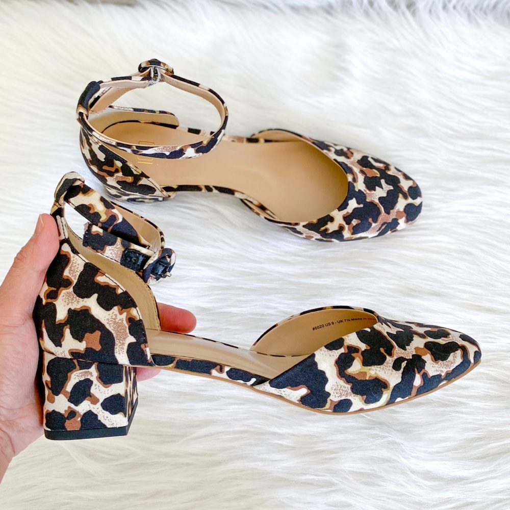 CABI Leopard Kiki Ankle Strap Shoes Pumps BROWN 9M